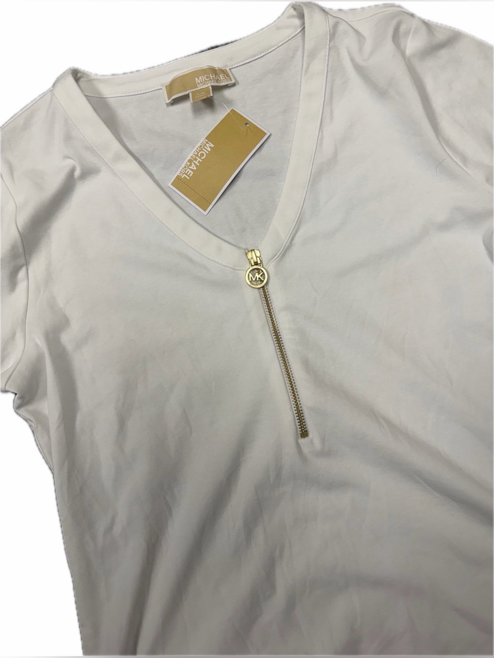 Michael Kors Women's White V-Neck Zip-Front Top NWT